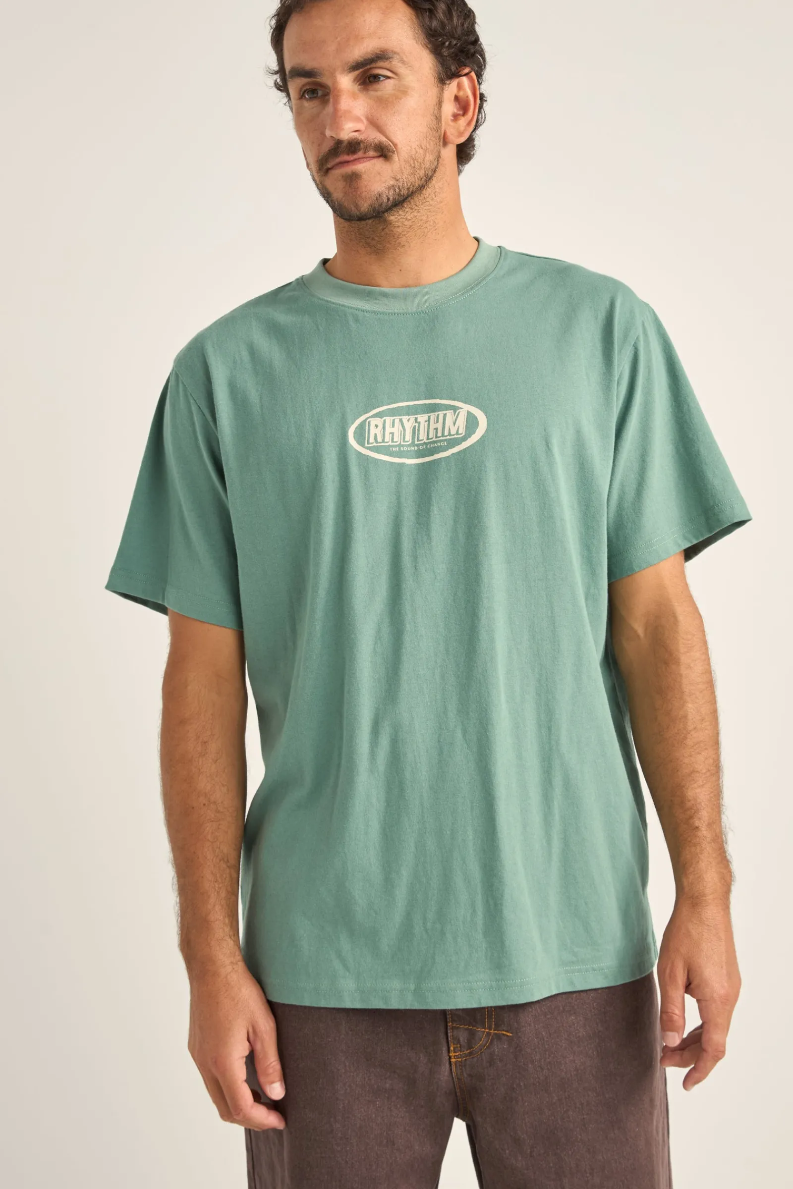 Rhythm Livin Elliptic Printed Vintage Ss T-Shirt Vintage Green- T-shirts