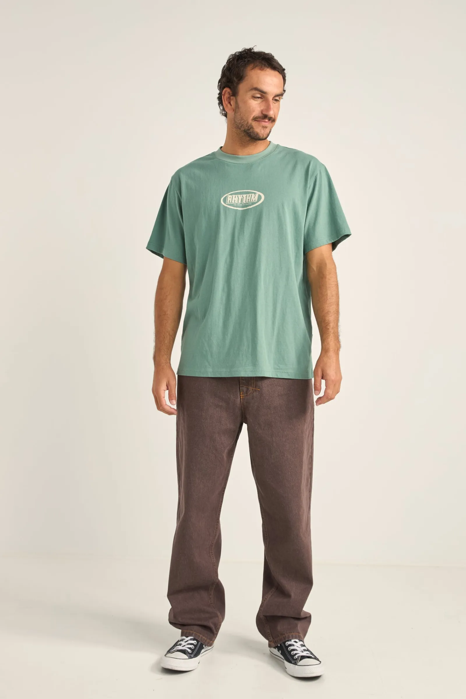 Rhythm Livin Elliptic Printed Vintage Ss T-Shirt Vintage Green- T-shirts