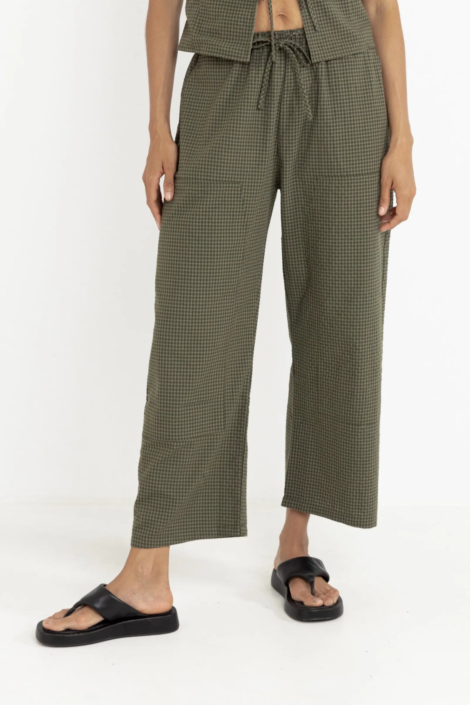 Rhythm Livin Louise Check Drawstring Pant-Women Pants