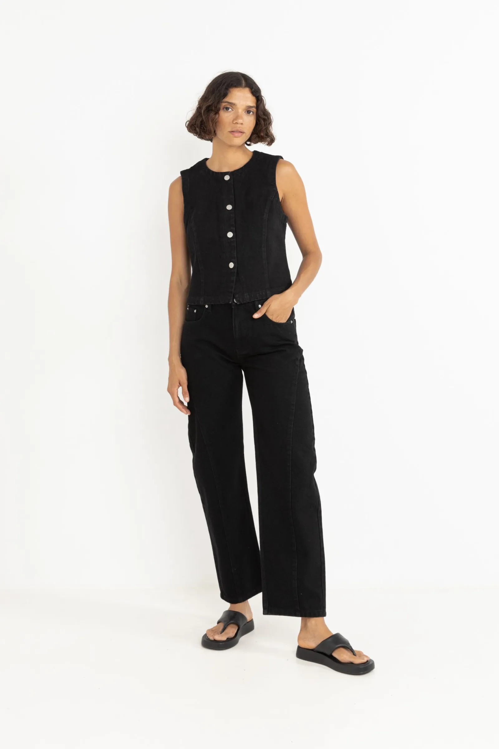 Rhythm Livin Low-Rise Barrel Denim Pant Vintage Black-Women Pants